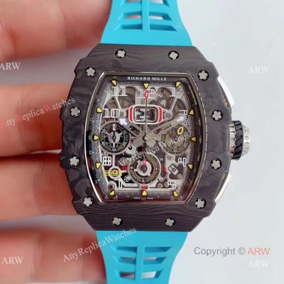 KV Factory V2 Upgraded Knockoff Richard Mille RM11-03 Carbon Watch With Blue Rubber Bracelet 